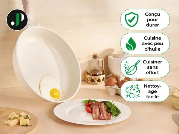 Batterie de cuisine 18 pièces avec poignées amovibles en Granit beige - Tous feux dont induction