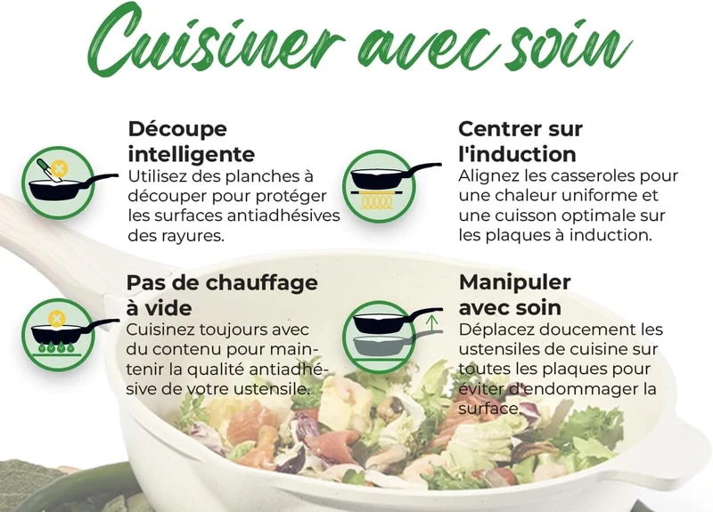 Batterie de cuisine 18 pièces avec poignées amovibles en Granit beige - Tous feux dont induction