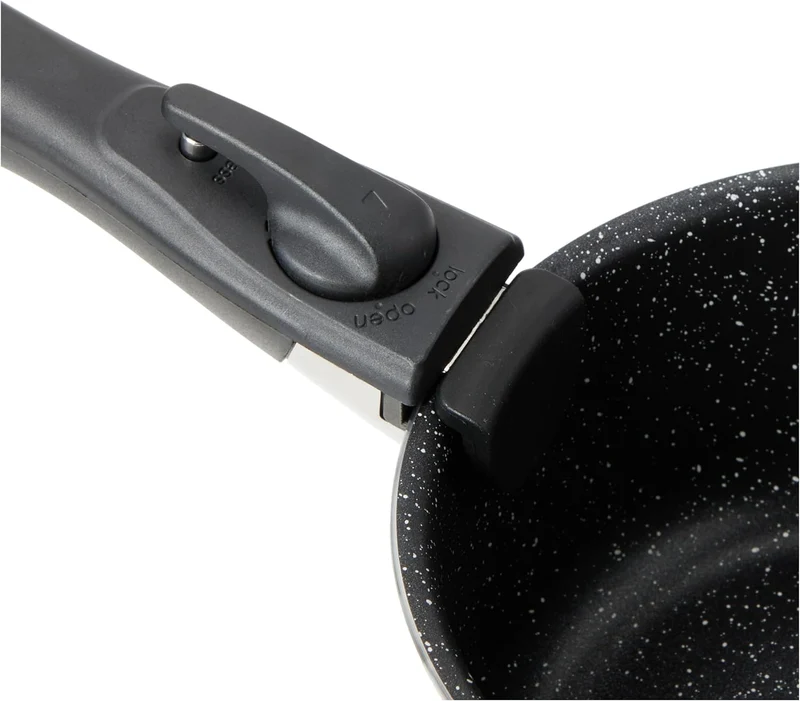 Batterie de cuisine revêtement pierre avec manche amovible 7 pièces noir