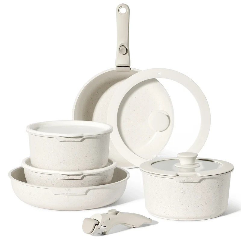 Batterie de cuisine 11 pièces avec poignées amovibles en Granit Beige - Tous feux dont induction