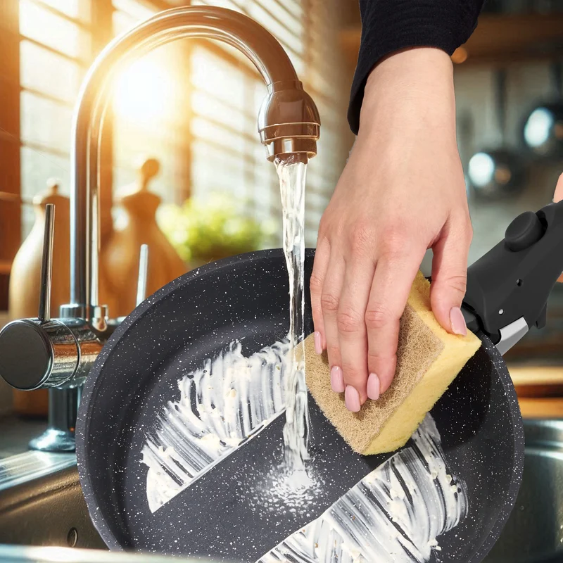 Batterie de cuisine 11 pièces avec poignées amovibles en Granit noir - Tous feux dont induction