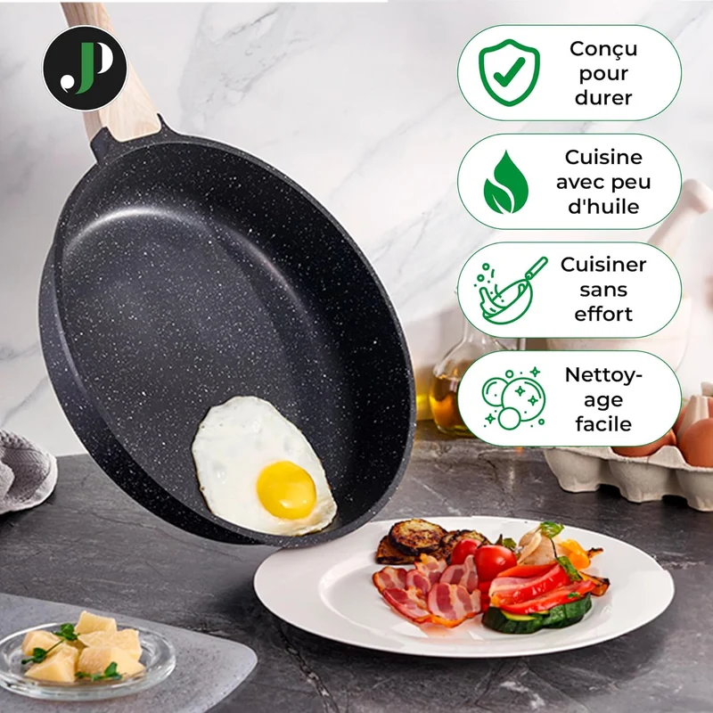 Batterie de cuisine 21 pièces antiadhésives en Granit Noir - Tous feux dont induction