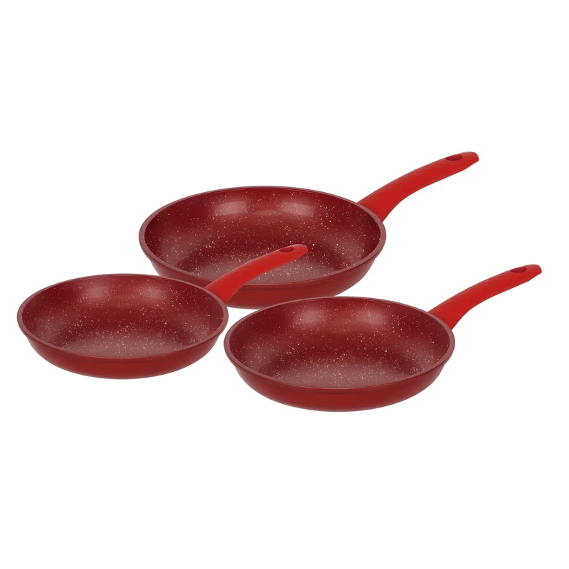Ensemble de poêles à frire forgées revêtement en marbre Rouge 3 pièces tous feux