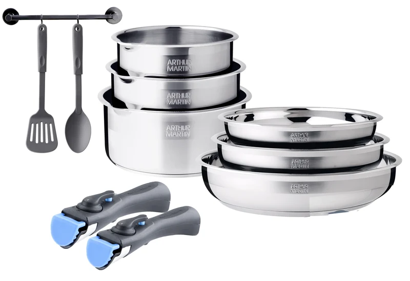 Batterie de cuisine 10 pièces tous feux dont induction acier inoxydable