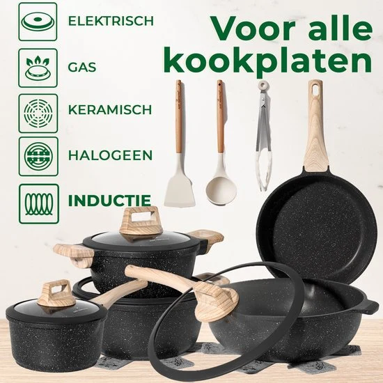 Batterie de Cuisine 14 pièces Antiadhésives en Granit Noir - Tous feux dont induction