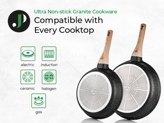 Batterie de Cuisine 14 pièces avec cuisseur à vapeur Antiadhésives en Granit noir- Tous feux dont induction