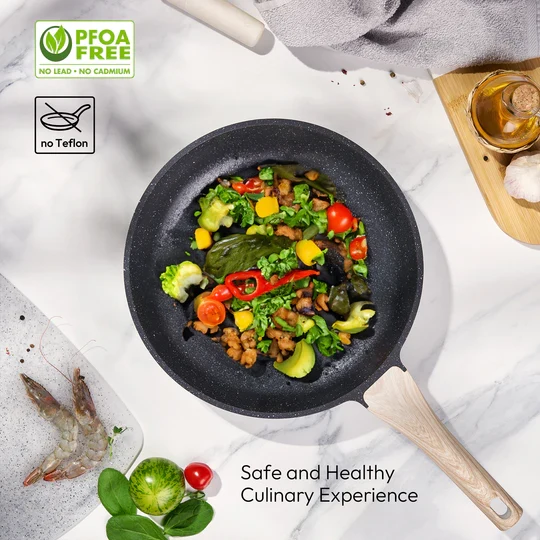 Batterie de Cuisine 14 pièces avec cuisseur à vapeur Antiadhésives en Granit noir- Tous feux dont induction
