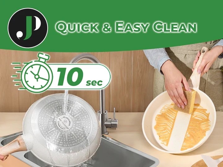 Batterie de Cuisine 15 pièces avec cuisseur à vapeur Antiadhésives en Granit beige - Tous feux dont induction
