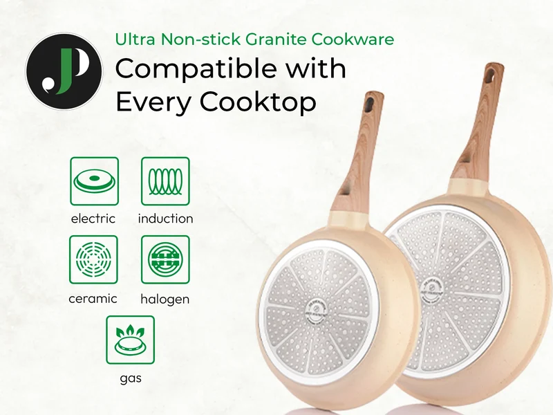 Batterie de Cuisine 15 pièces avec cuisseur à vapeur Antiadhésives en Granit beige - Tous feux dont induction