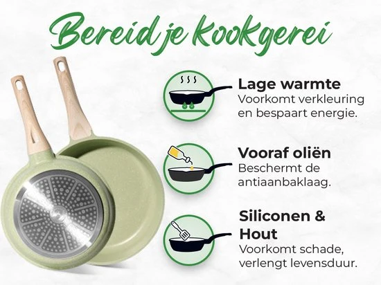 Batterie de Cuisine 21 pièces Antiadhésives en Granit vert - Tous feux dont induction