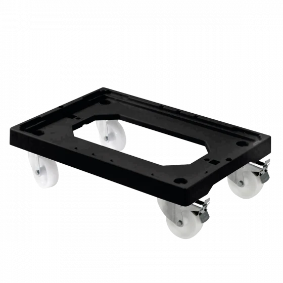 Socle Rouleur 4 Roues Pivotantes + 2 Freins - Chape Acier - Noir