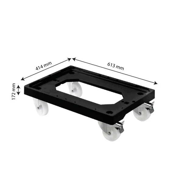 Socle Rouleur 4 Roues Pivotantes + 2 Freins - Chape Acier - Noir